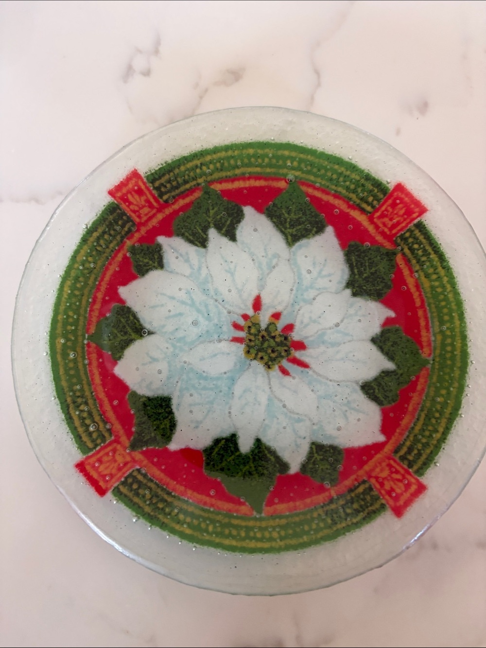 Peggy Karr glass Holiday Poinsettia Decorative Glass Plate - White, Red, Green